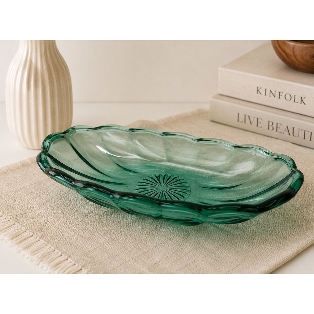 Vintage Anchor Hocking Emerald Green Banana Split Dish Fountainware Dessert Bowl